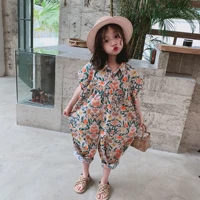 girl jumpsuit cotton crushed flowers super loose lovely together clothing all cotton kids pants