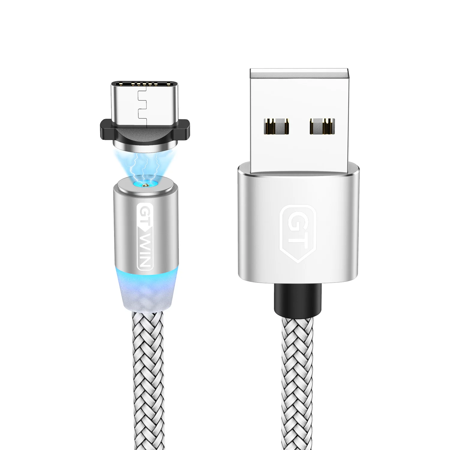 GTWIN 1 м/2 м/3 м Магнитный кабель Micro usb type C Быстрая зарядка Магнитный зарядный провод Зарядка для iphone X Xr Xs xiaomi redmi note 7 - Цвет: Sliver