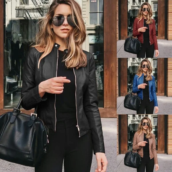 Новая Осенняя женская кожаная куртка повседневная Байкерская облегающая