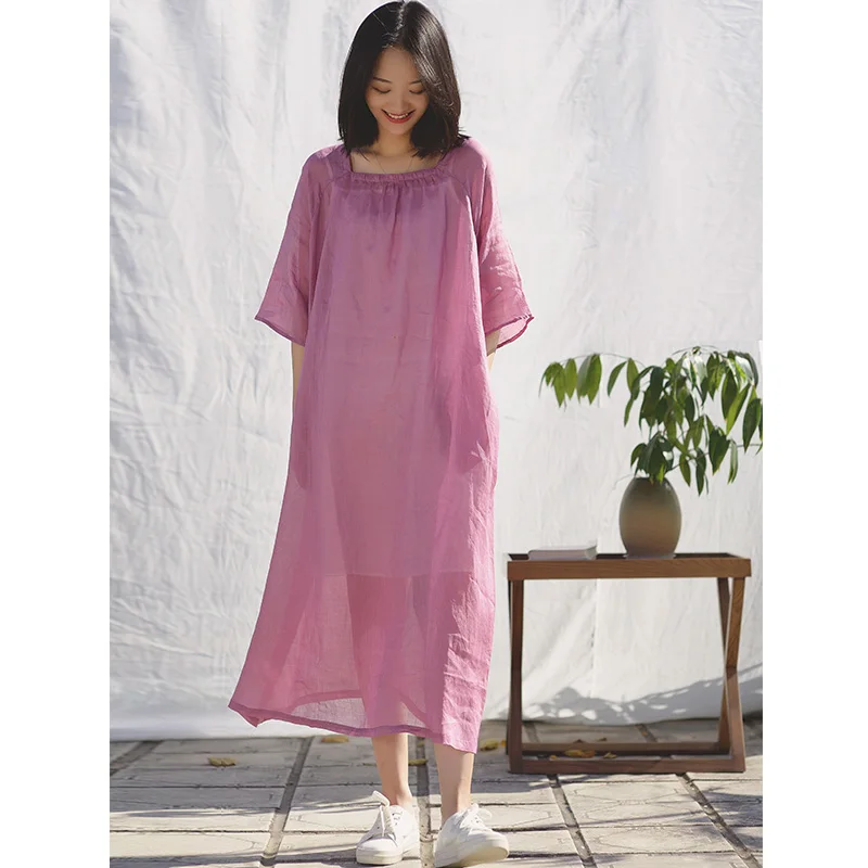 Женское весенне летнее платье 2020 однотонное свободное из тонкой искусственной