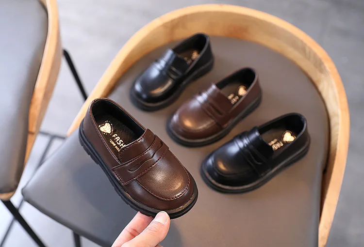 Zapatos brit&aacute;nicos de cuero para ni&ntilde;as y ni&ntilde;os, calzado sencillo de moda, color negro s&oacute;lido, informales, para la escuela, primavera y oto&ntilde;o, 2022-5