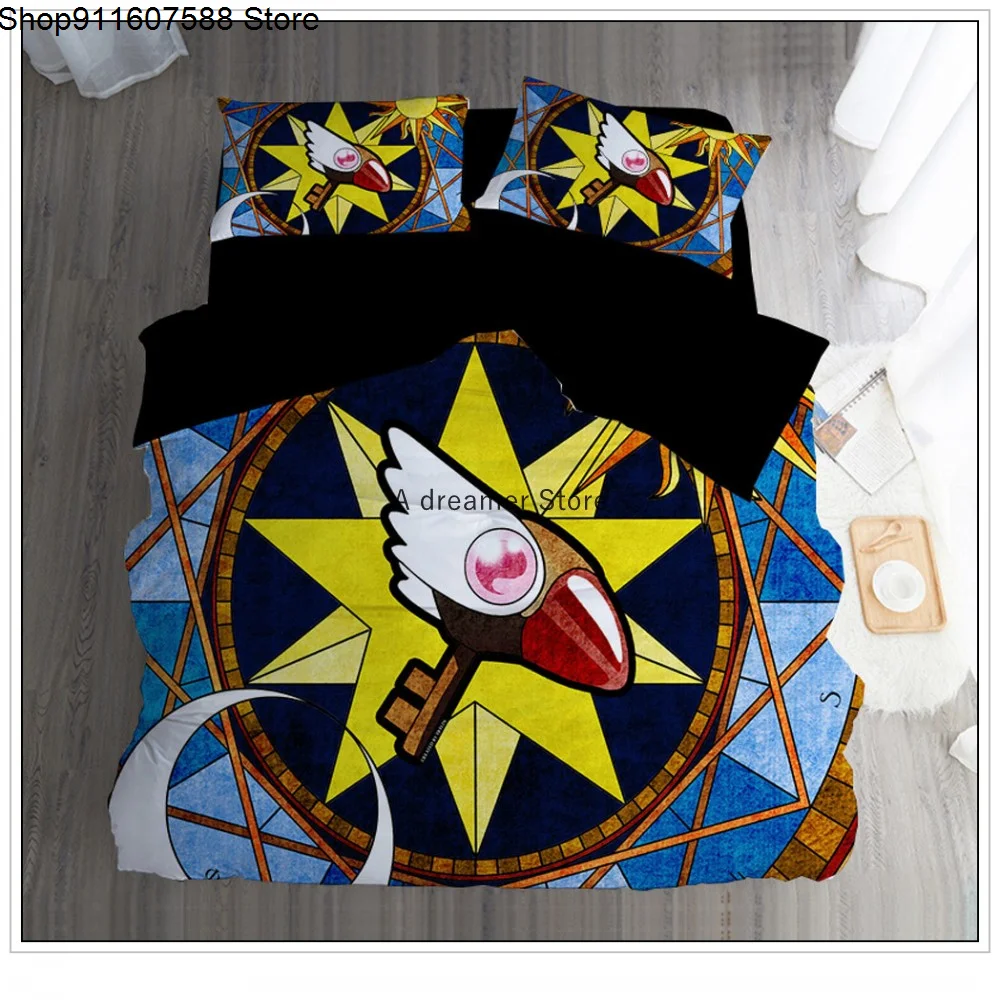 

Anime Card Captor Bedding Set Cute Girl Bed Set Adult Kids Bedclothes King Size Bedroom Decor SAKURA Duvet Cover Sets