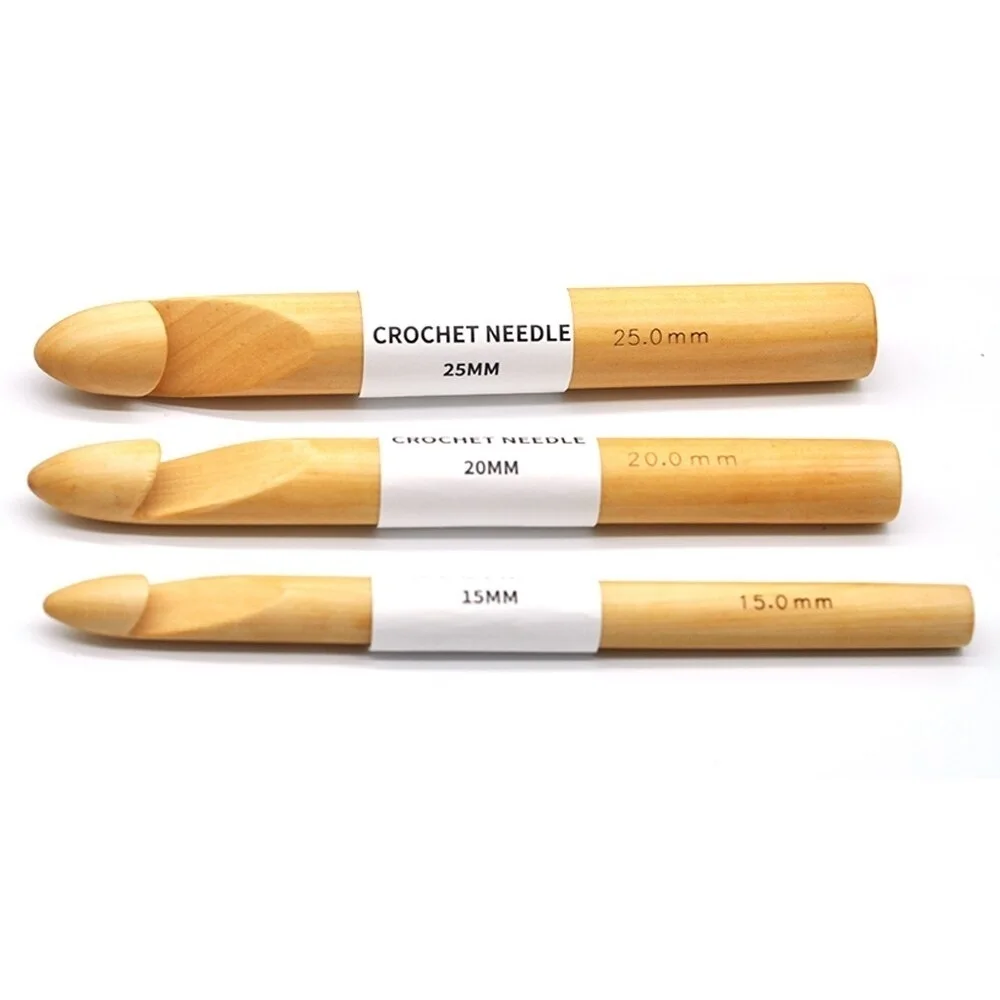 

3PCS/SET Large Crochet Hooks Bamboo Handle Crochet Hook Knit Craft Knitting Needle Weave 15 20 25mm Yarn Sewing Accessories