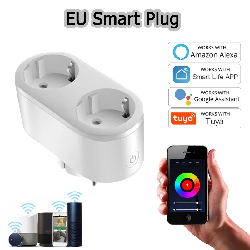 

16A EU Smart Wifi Power Plug Smart Home 2 In 1 Smart Plug Socket Outlet RemoteTiming Switch Voice Control For Alexa Google Home