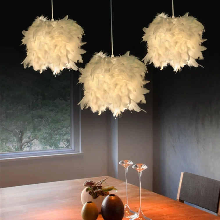 

Pendant Lights E27 Feather Romantic Pendant Lamp For Living Room Lighting HangLamp Goose Feather Suspension Luminaire MJ1109