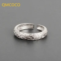 qmcoco silver color irregular ring surface matte woman wide ring simple geometric handmade engagement jewelry for women gift