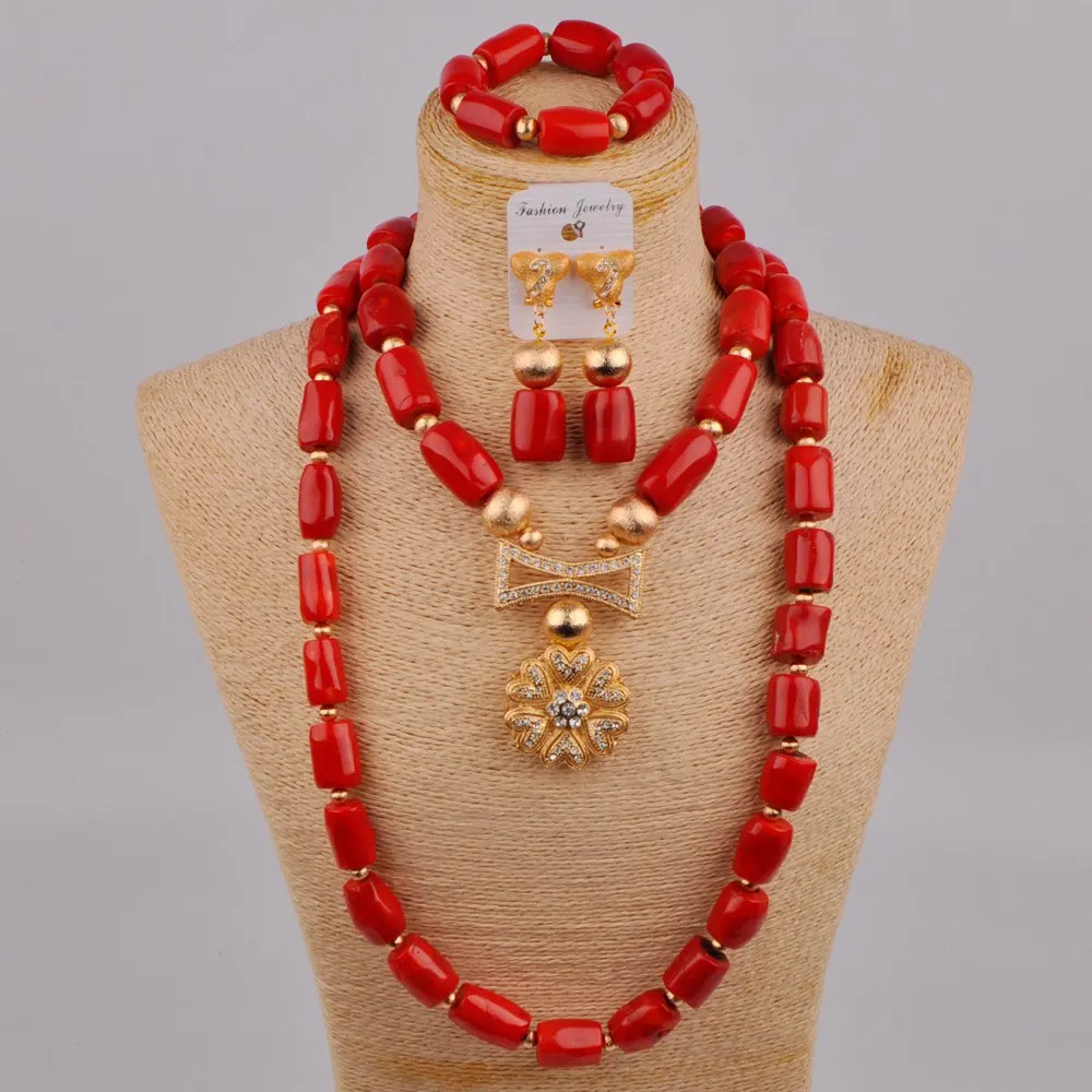 

Модный комплект ювелирных изделий из оранжевого, белого, Красного кораллов, африканские коралловые бусины, Свадебный комплект ювелирных ук...