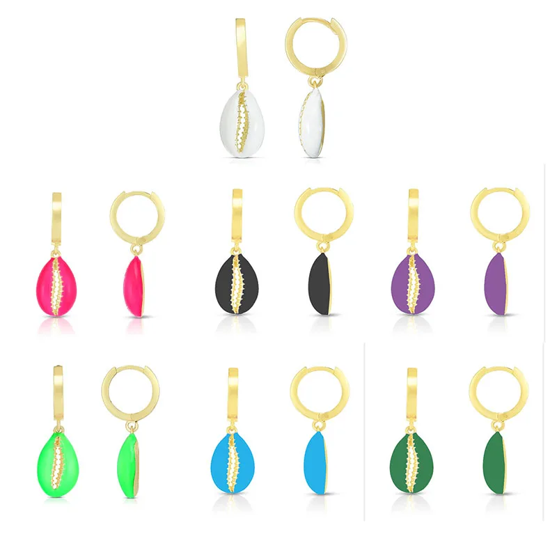 

Aide 925 Silver Summer Beach Cute Shell Hoop Ear rings For Women Girls Colorful Enamel Pendientes Plata 925 Earrings Unusual
