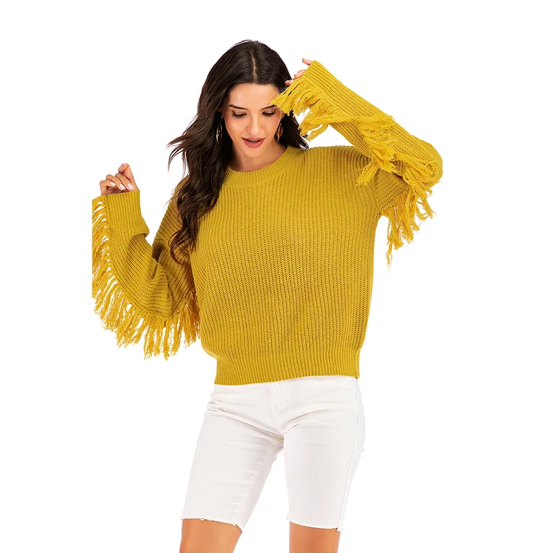 

New Arrival Winter Warm Sweater Fashion O-Neck Tassel Sleeve Knit Sweaters For Women Euro Style Loose Pullovers Top Mujer
