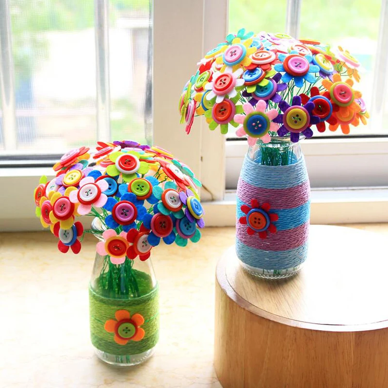 

DIY Felt Toy Button Flower Craft Kits Kindergarten Kids Creative Toys Children Educational Handmade Gift Room Decoration GYH