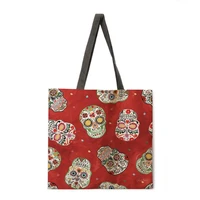 american skull linen shopping bag ladies shoulder bag foldable shopping bag beach tote bag