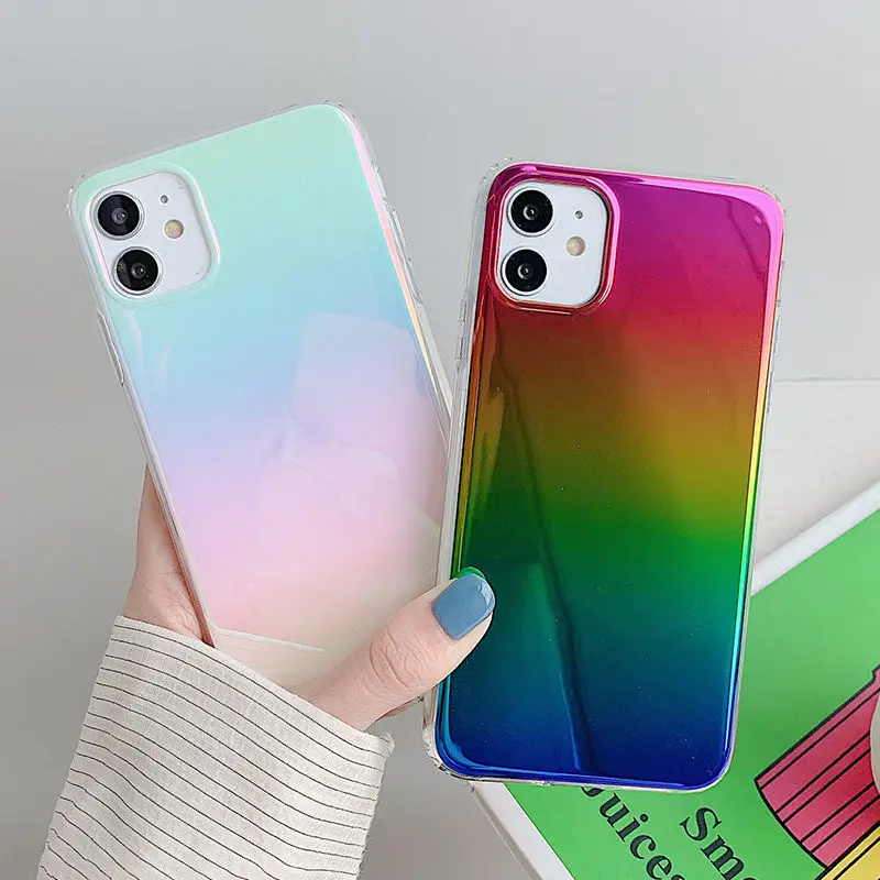 

Luxury Gradient Rainbow Laser Card Phone Case for IPhone 12 11 Pro Max XR XS Max X 7 8 Plus SE 2020 Glitter Soft IMD Back Cover