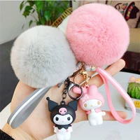 kawaii sanrio plushie keychain my melody cinnamoroll plush keychains kuromi key chain pendant purin dog anime stuffed toys gifts