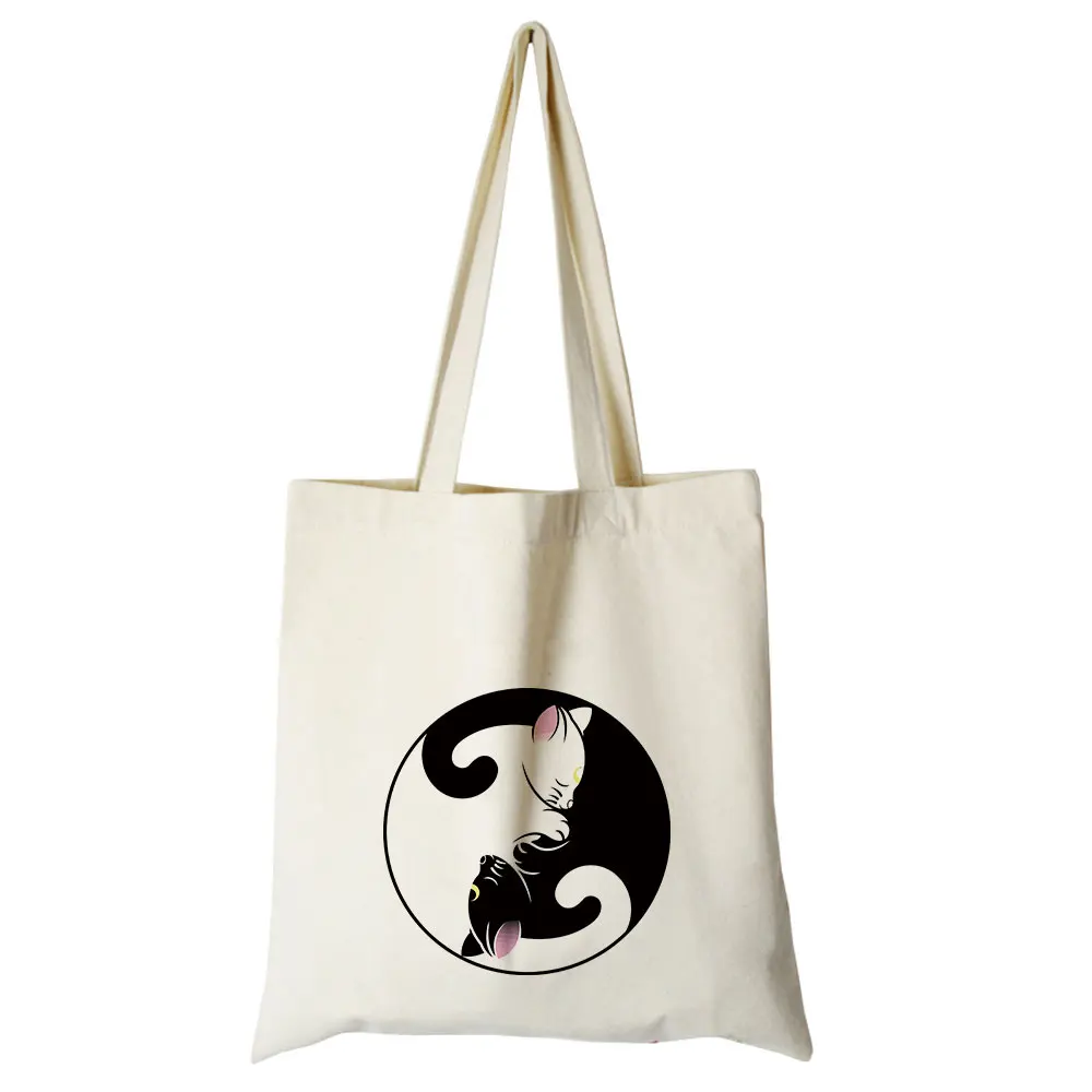cotton canvas bag 06 Милый кот мультфильм холст на заказ tote индивидуальные Эко сумки на заказ сумка для покупок с логотипом хлопок сумка многоразовая утилизация сумка - Цвет: cotton canvas bag 06