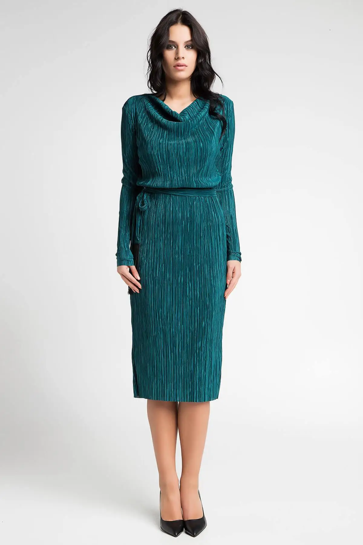Laranor женское зеленое плиссированное платье с воротником воронкой 16L5031|Женские
