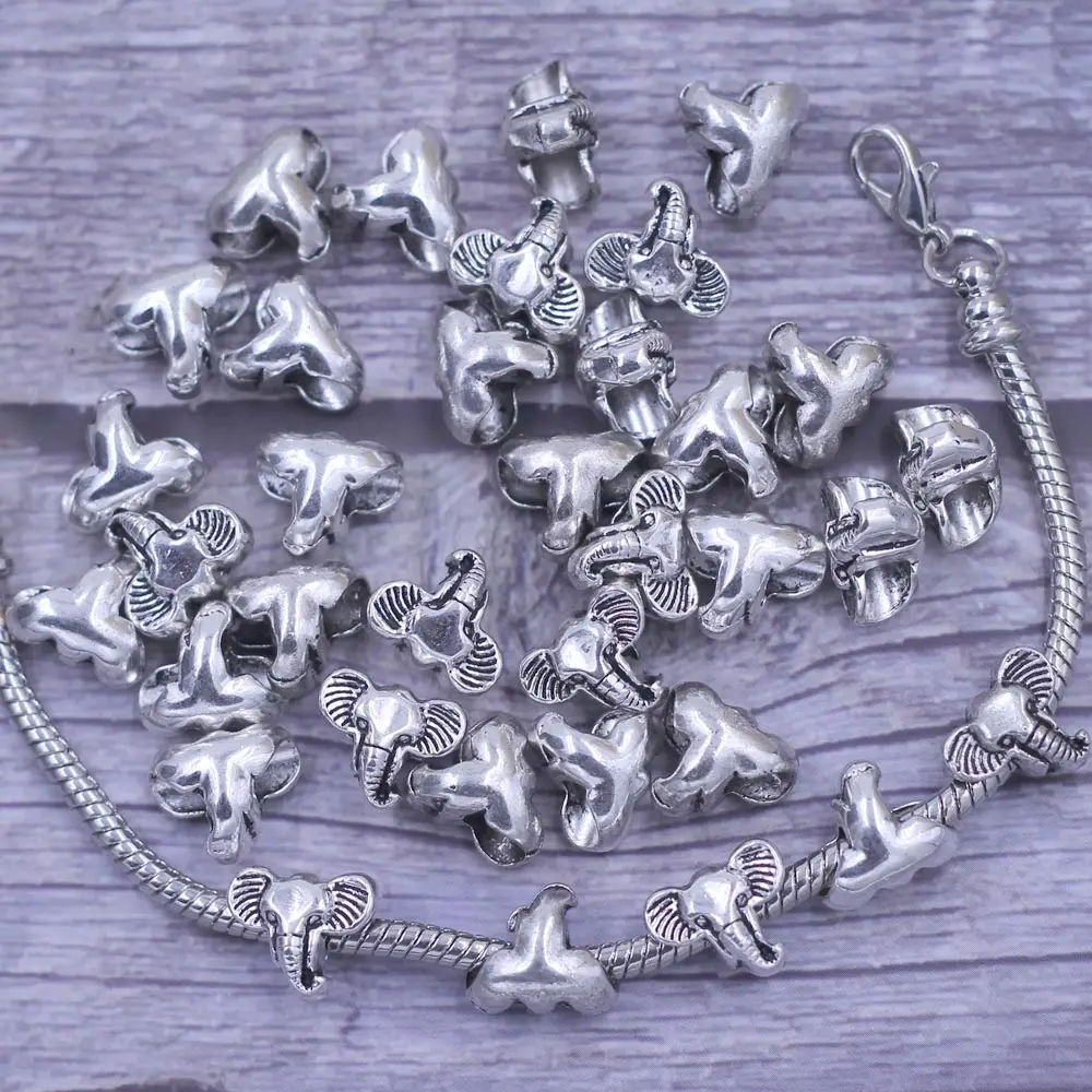 

10Pcs Spacer European Beads Elephant Animal Metal For European Charms Bracelet Silver Tone Jewelry DIY Finding 12mm