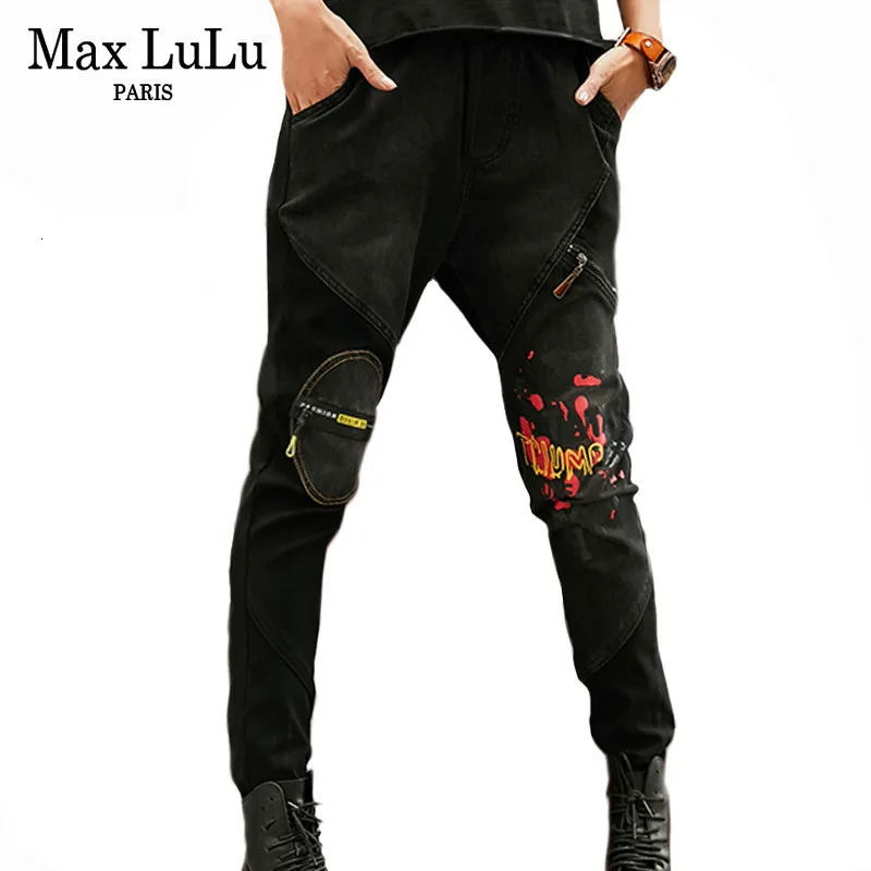 Max LuLu Роскошные корейские стильные женские винтажные панк уличные женские рваные джинсы черные брюки женские джинсовые брюки размера плюс