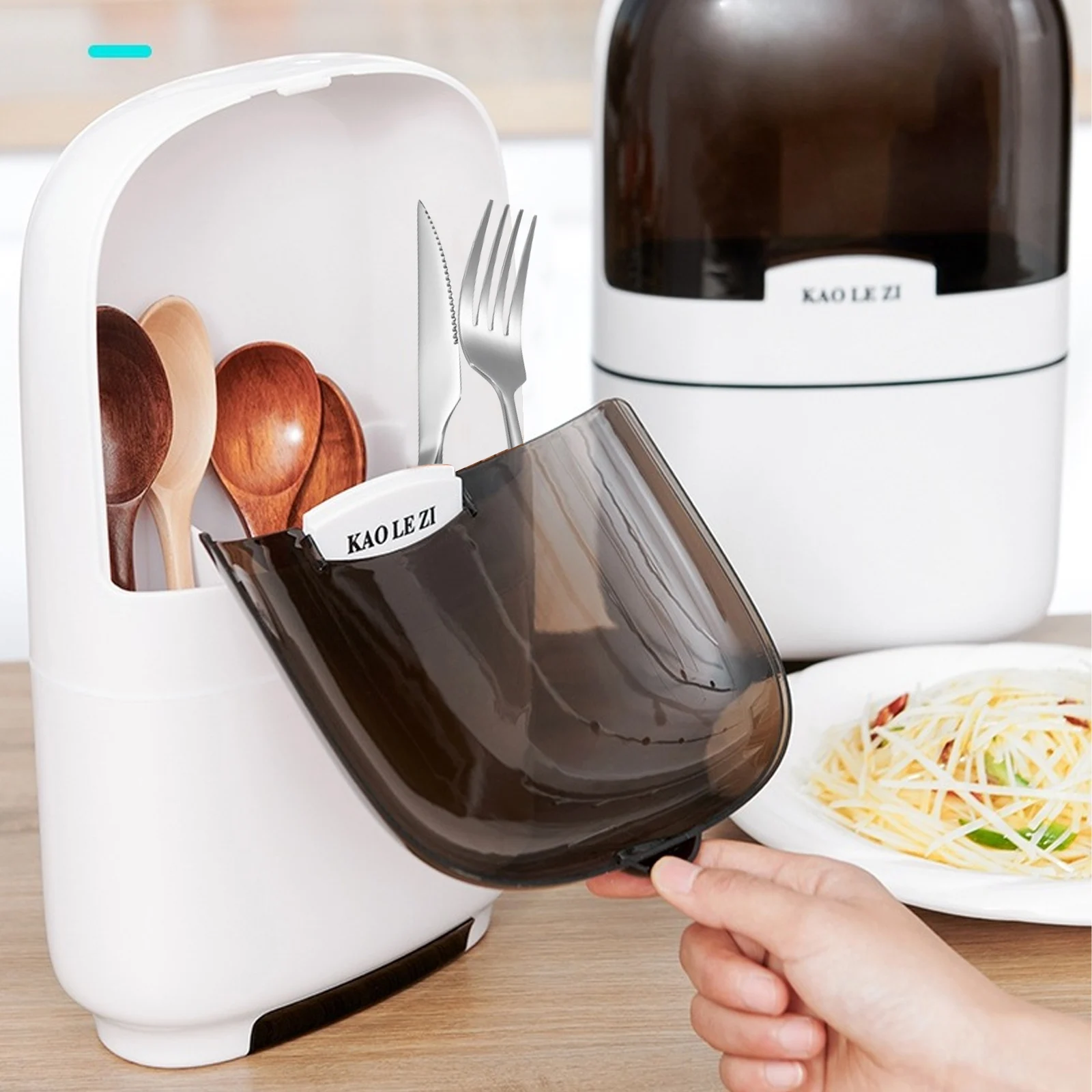

Durable Knife Holder Spoon Storage Box Rack Kitchen Cutlery Organizer Tableware Draining Chopstick Cage With Water Outlet Tray