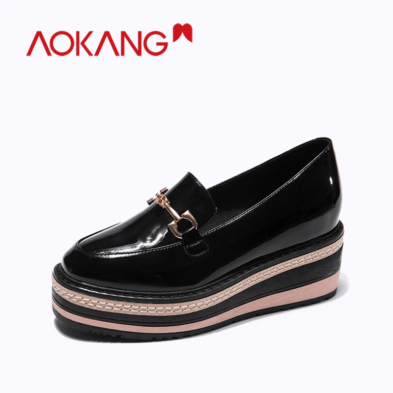 AOKANG/обувь; женские туфли-лодочки; лоферы на платформе; повседневная женская обувь на танкетке; Feminino Zapatillas; женские лоферы без застежки на высоком каблуке