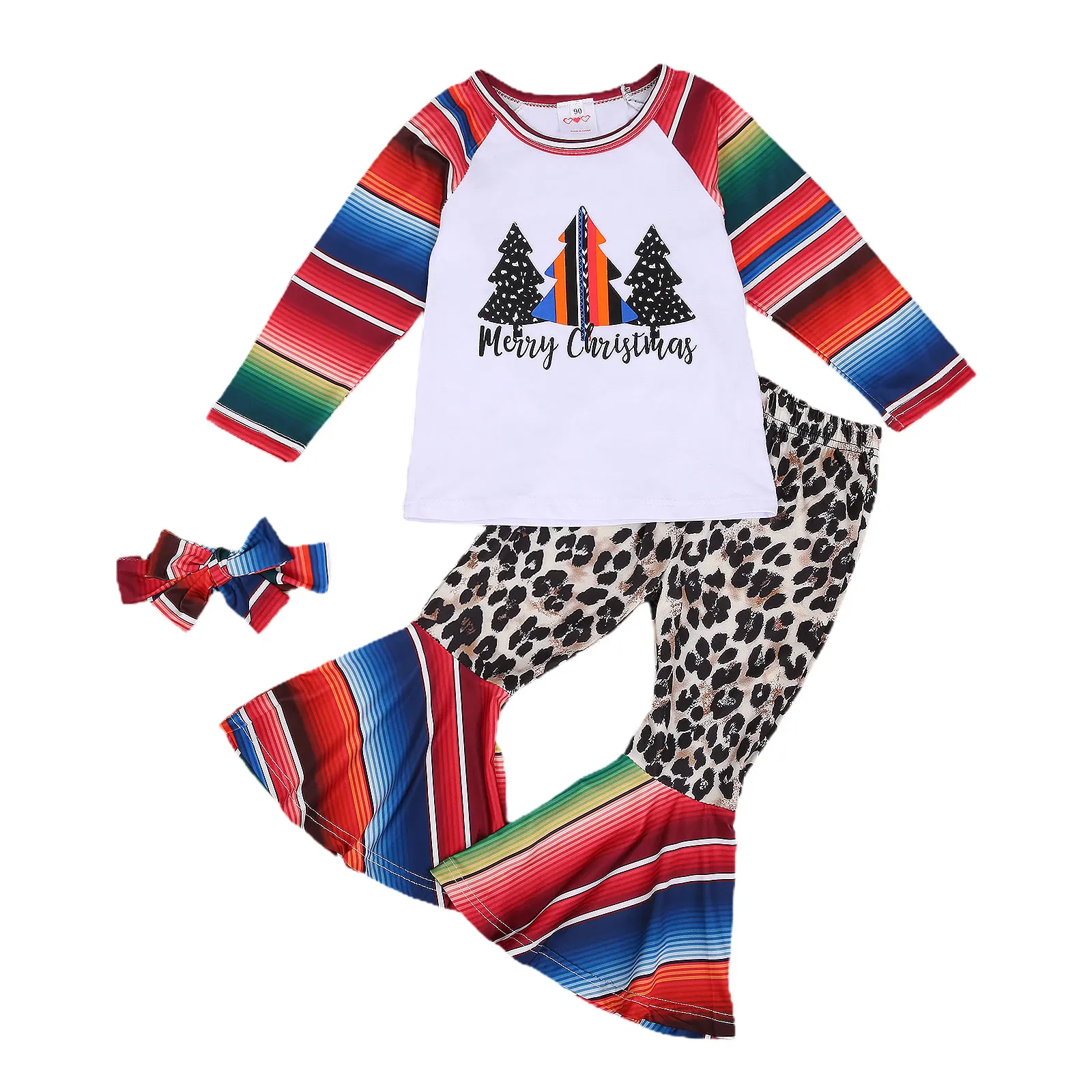 

3 шт., детский комплект одежды для девочек, Топ с длинным рукавом и леопардовым принтом