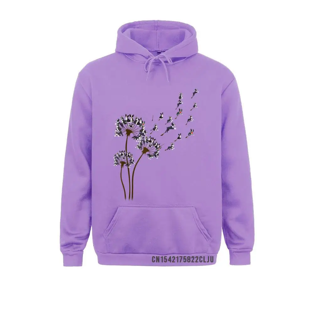 Мужская теплая толстовка с капюшоном принтом цветов одуванчиков Бостон-терьера