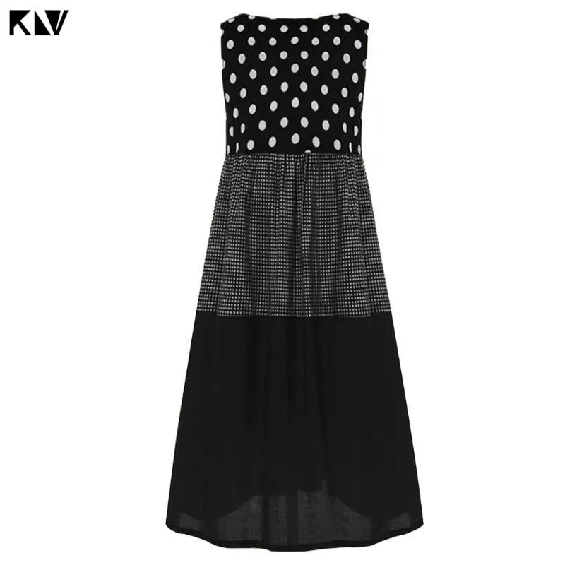 Женское платье в горошек KLV хлопковое и льняное с принтом клетку свободное