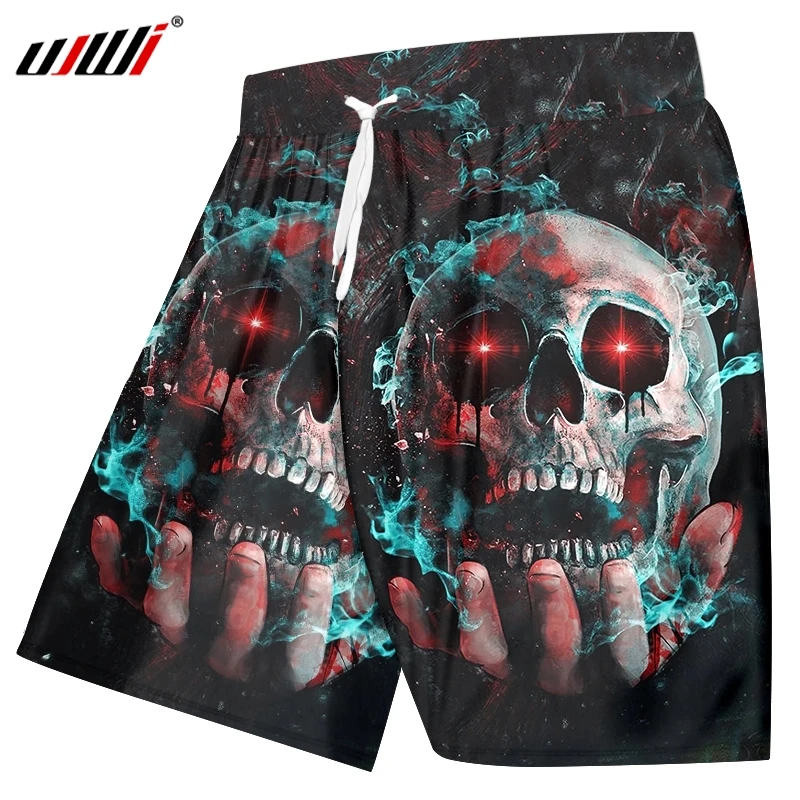 

UJWI Man Horror Skull Beach Shorts Men's 3D Harajuku Oversized Red Eye Smoke Shorts Printed Cartoon Fitness Clothing