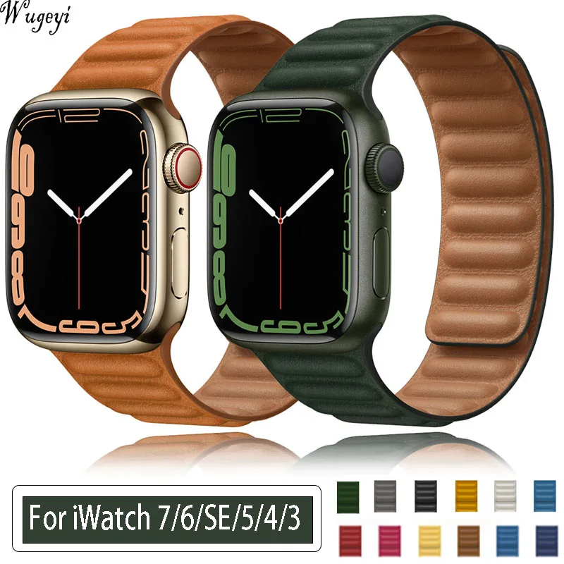 

Leather link loop Magnetic Strap For Apple Watch 7 6 SE 5 4 3 2 Band iWatch Series 44mm 40mm 41MM 45MM Bracelet 42mm 38mm Strap