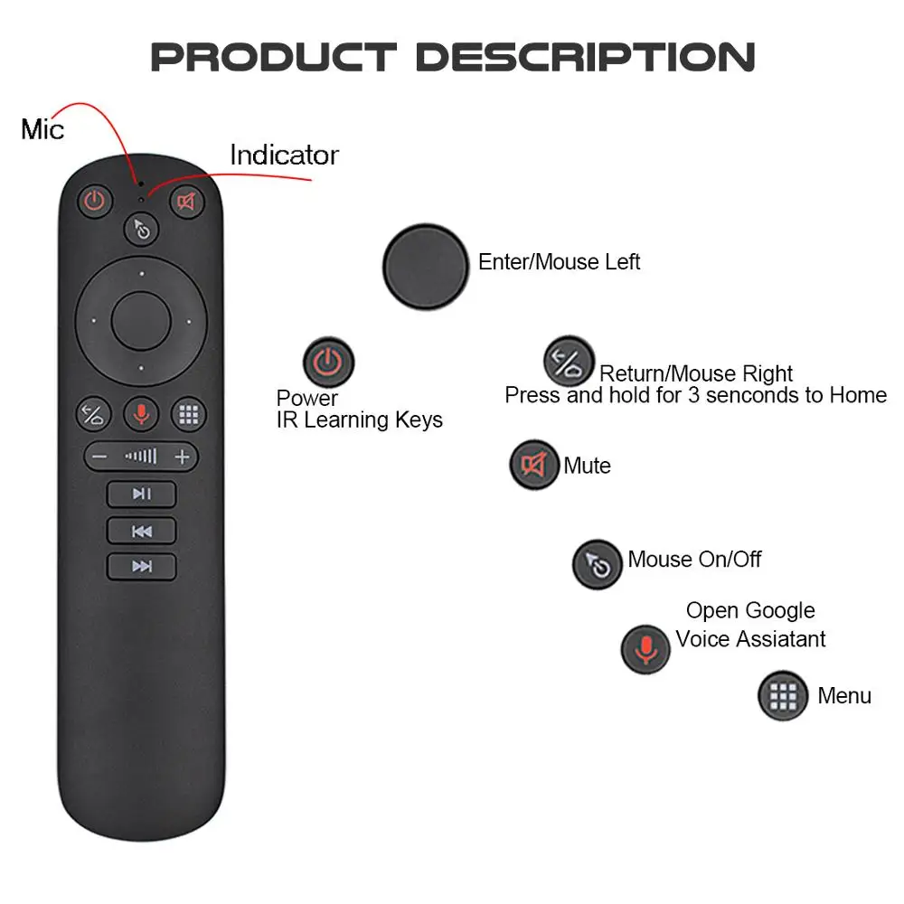 G50S 2 4G USB Air Remote Mouse гироскоп Smart Android TV Box Беспроводная мощность ИК обучение Google Voice