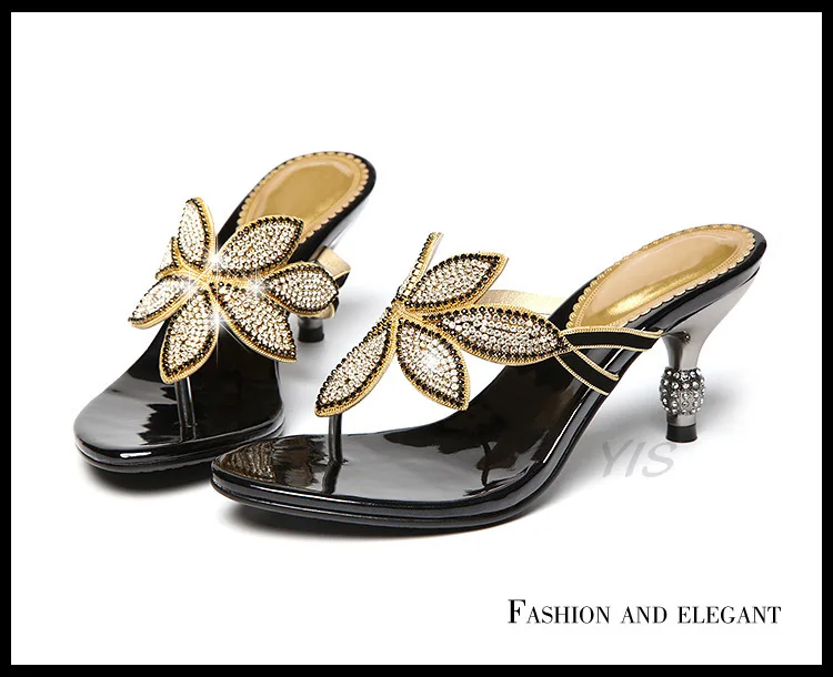 

2019 Women Diamond Sandals Female Sexy Slippers Summer High Heels Slippers Ladies Flip Flops Thin Heels Rhinestone Womens Shoes