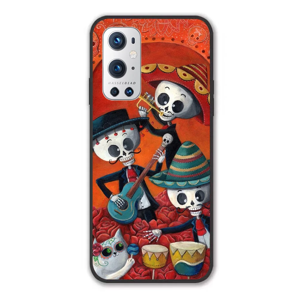 

For OnePlus Dia de Los Muertos Skeleton Musicans Soft TPU Border OnePlus 7 7T 7Pro 8 8T 8Pro 9 9Pro Case
