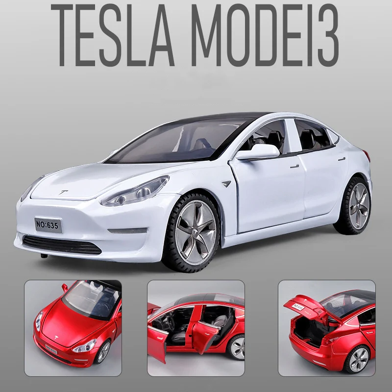 Модель автомобиля Tesla модель 3 из сплава Электромобиль для мальчиков