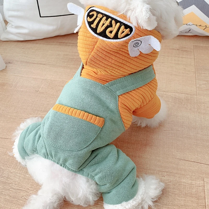 Утолщенная зимняя одежда для собак комбинезон с милым крылом теплый пуховик