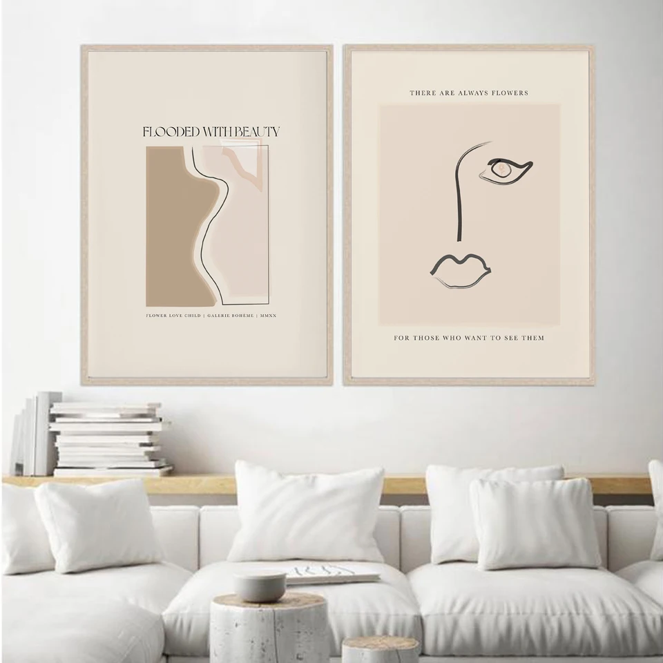 Абстрактная цитата Постер среднего века холст живопись нейтральная линия