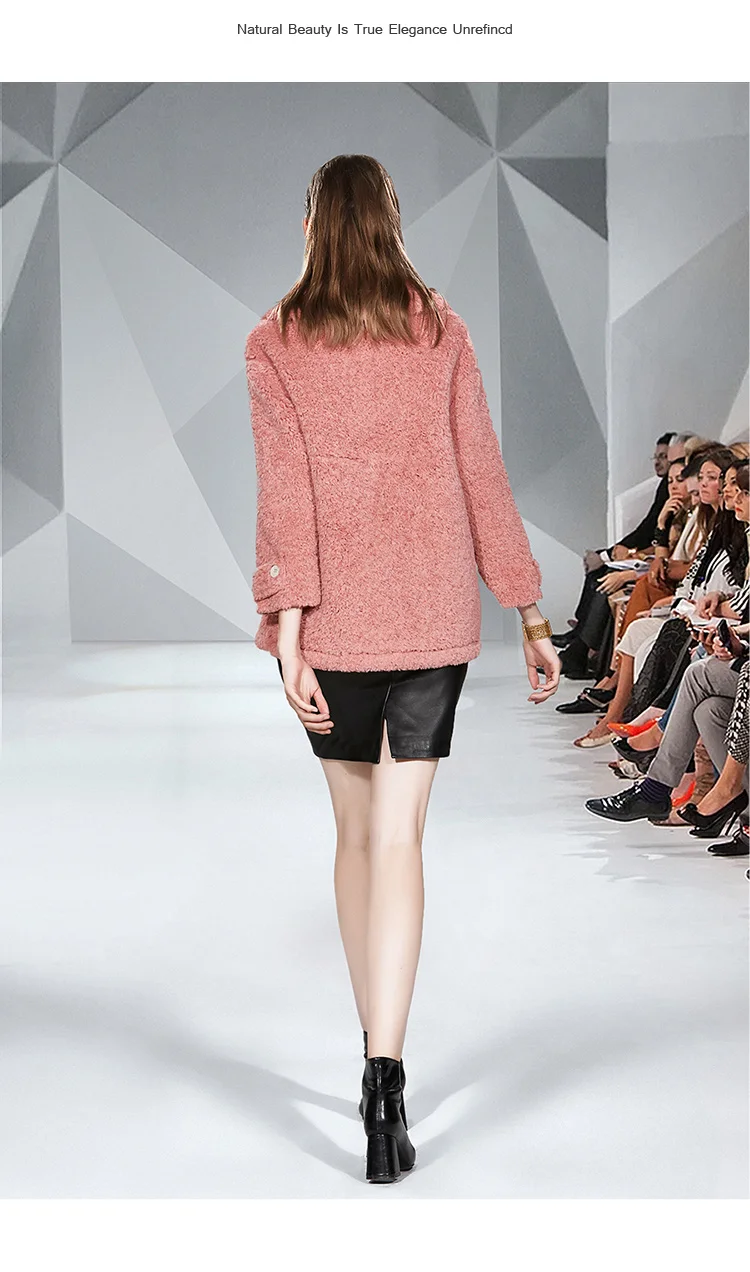 Модная розовая белая шерстяная Женская двубортная короткая куртка с длинным
