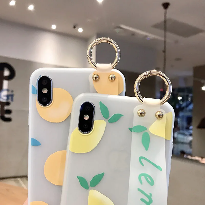 Ремешок на запястье Чехол для samsung Galaxy Note 10+ 8 9 S9 S8 S10 плюс S10e A40 A50 A60 A70 фруктовый Апельсиновый Лимонный ТПУ накладка держатель для телефона