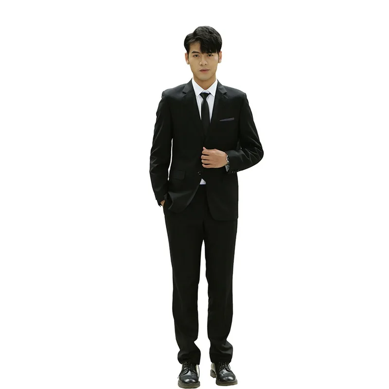 

2Pcs Set Men Suit Men Solid Color Long Sleeve Lapel Slim Button Business Suit Work clothes Business suits