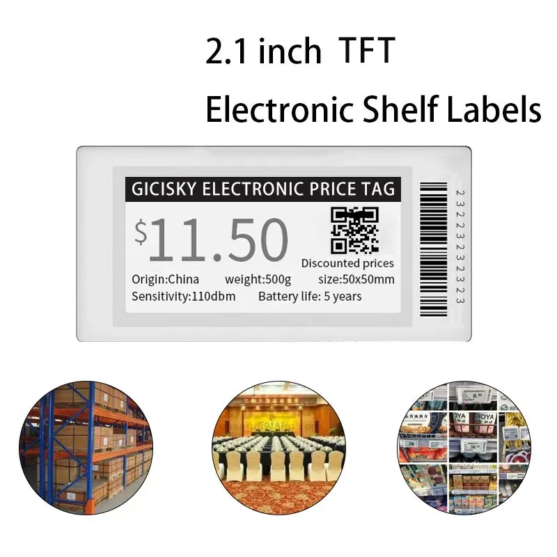 Gicisky 2.1" Black Electronic Price Tag ESL TFT Screen Shelf Label No Mess Writing Low Consumption Bluetooth Connect Easy-to-Use |