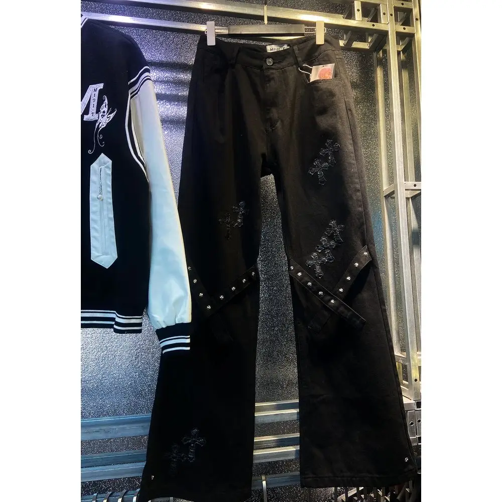 

Harajuku man pants Oversized jeans bandage design cross hip hop pants for women wide leg pant men jogger pants casual pants