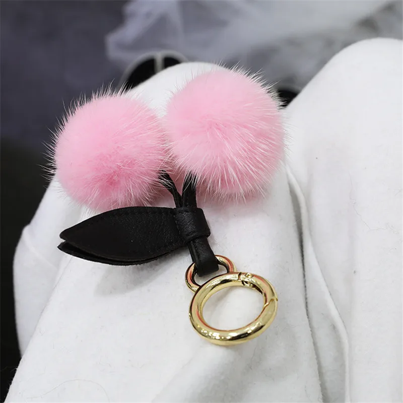 Натуральный мех норки брелок Вишня меховой помпон Новинка Ботильоны из