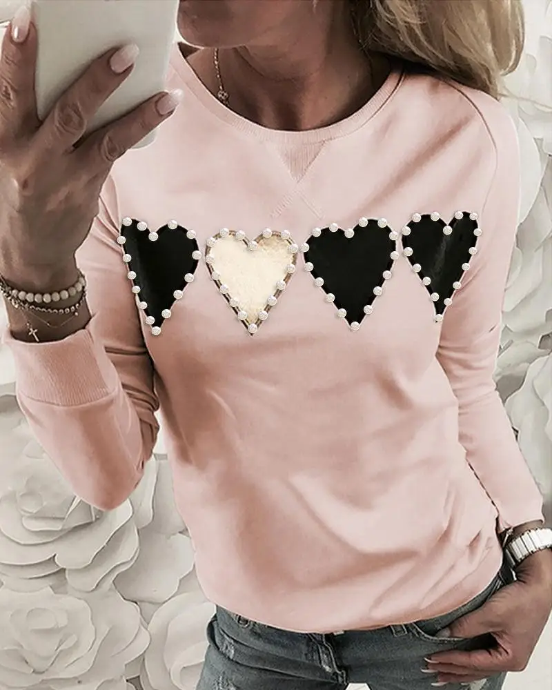 Women Sequins Lips Print Fashionable Sweatshirt Autumn Leopard Long Sleeve Beading Hoodie Lady O-neck Kawaii Sweatshirt Hoodies