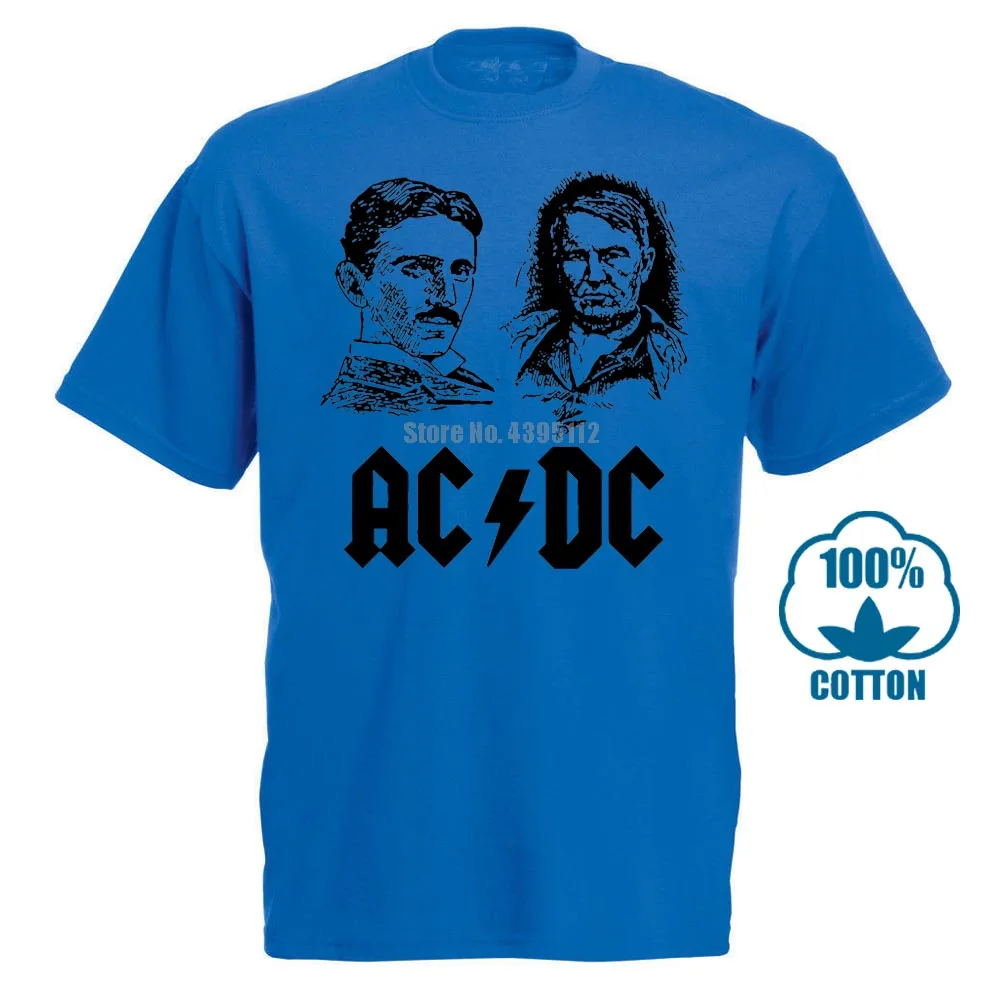Blue Никола Тесла Томас Эдисон футболка Никола Тесла ACDC футболка Fat Duck Футболки для девочек Горячая Broadcloth забавная Летняя мода - Цвет: Blue