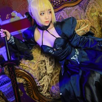 high quallity japanese anime fatestay night saber arturia and altria black dress woman cosplay costume dress coat sleeve