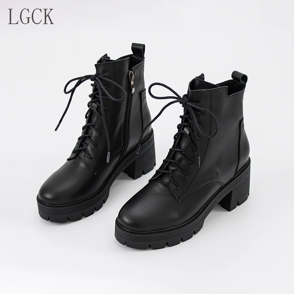 spesifikasi Ukuran 34-43 Hot Sale Musim Dingin Musim Gugur Sepeda Motor Sepatu Tali Lutut Tinggi Boot Wanita Fashion Square Tumit Wanita Kulit Punk Sepatu