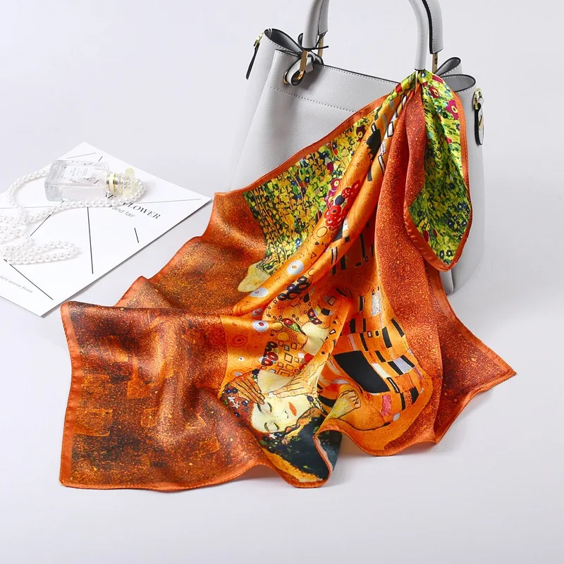 

53*53cm100% Pure Silk Retro Scarf Designer Van Gogh Painting Shawl Foulard Luxury Women Fashion Natural Silk Wraps Print Hijab