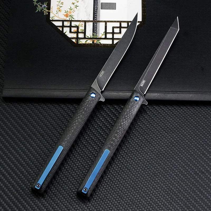 spesifikasi Dropship M390 Bubuk Baja Pisau Lipat Fiber Karbon Menangani Berkemah Pisau Outdoor Survival Pisau Taktis Dengan Kotak Tangan Alat