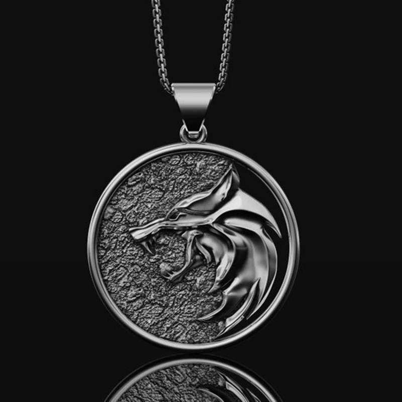 Witcher Geralt Of Rivia Medallion Wolf Necklace Metal Slavic Viking Jewelry Punk Animal Pendant Neclace Men Women Gift
