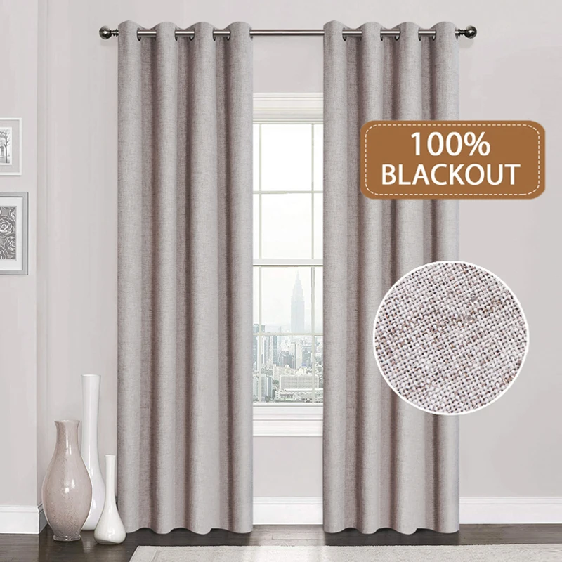 

Linen 100% Blackout Curtains For Kitchen Bedroom Window Treatment Solid Water Proof Curtains for Living Room Custom Made