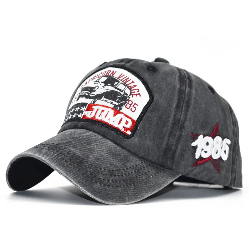 Embroidered Letters JUMP1985 Denim Old Washed Baseball Cap Ladies Wild Bones Daddy Men's Hip Hop Skully | Аксессуары для
