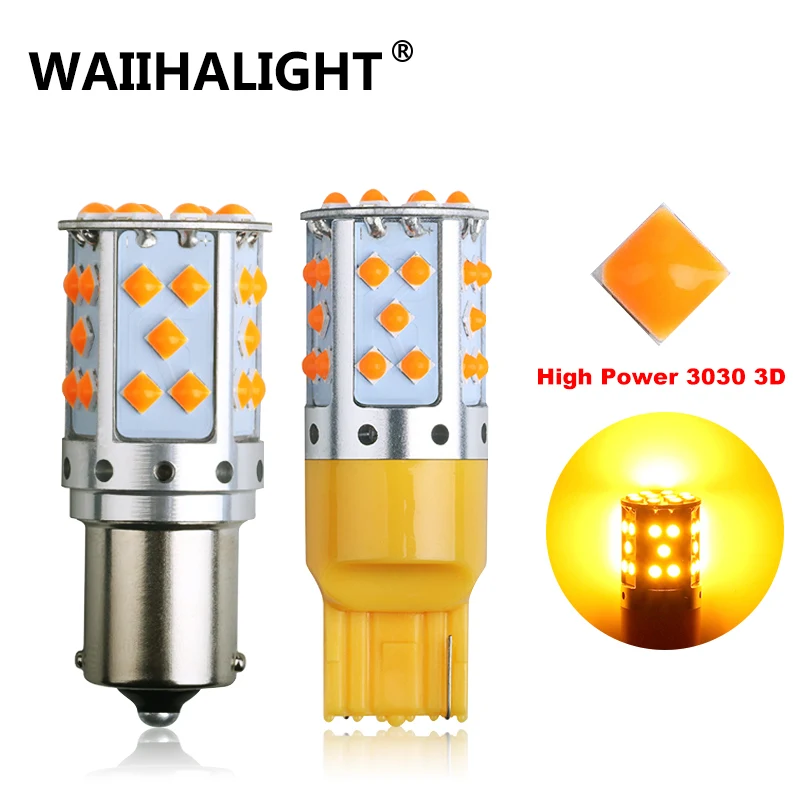 

2x7440 T20 W21W 1156 BAU15S LED Canbus без гипер-вспышки янтарно-желтого цвета 35-SMD 3030 светодиодный ные Автомобильные светодиодные лампы для указателей поворота